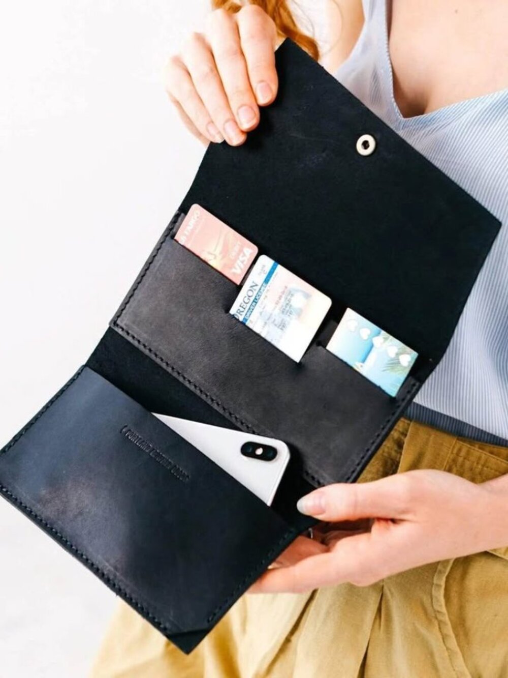 Portland Leather Goods Rancher Black Long Envelope Wallet Brass Snap Closure - Picture 2 of 14